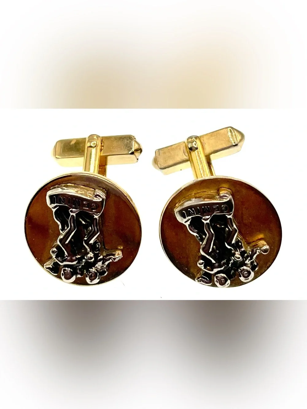 Vintage SWANK Inc. Gemini Zodiac Cufflinks Gold/Silver Tone Figural Twins 1970s
